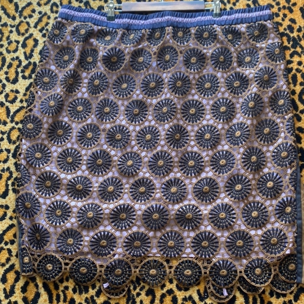 Current Air (Anthro Plus) Loire Lace scallopped stripe side pencil skirt 3x NWT